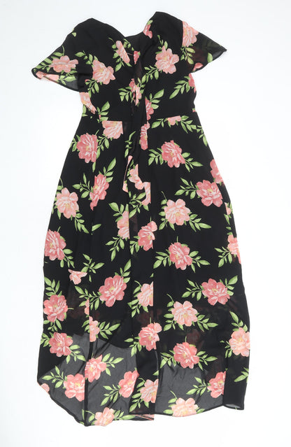 Dorothy Perkins Womens Black Floral Polyester Maxi Size 6 Round Neck Zip