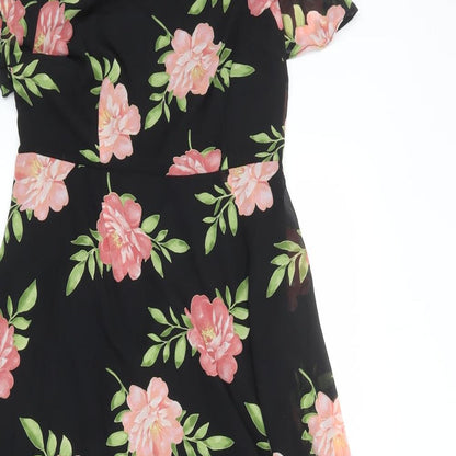 Dorothy Perkins Womens Black Floral Polyester Maxi Size 6 Round Neck Zip