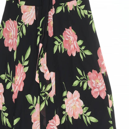 Dorothy Perkins Womens Black Floral Polyester Maxi Size 6 Round Neck Zip