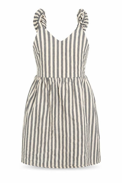 QED London Womens Beige Striped Rayon Tank Dress Size 8 V-Neck Tie
