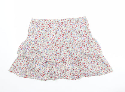 Oasis Womens Multicoloured Floral Cotton Skater Skirt Size 10 Zip