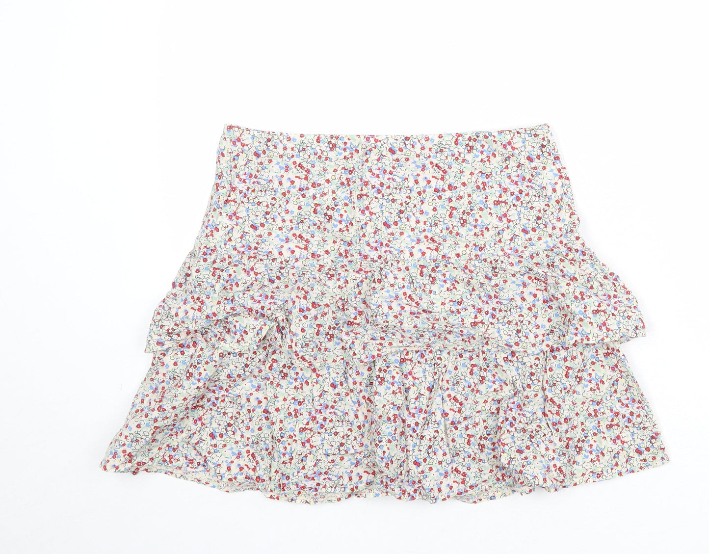 Oasis Womens Multicoloured Floral Cotton Skater Skirt Size 10 Zip