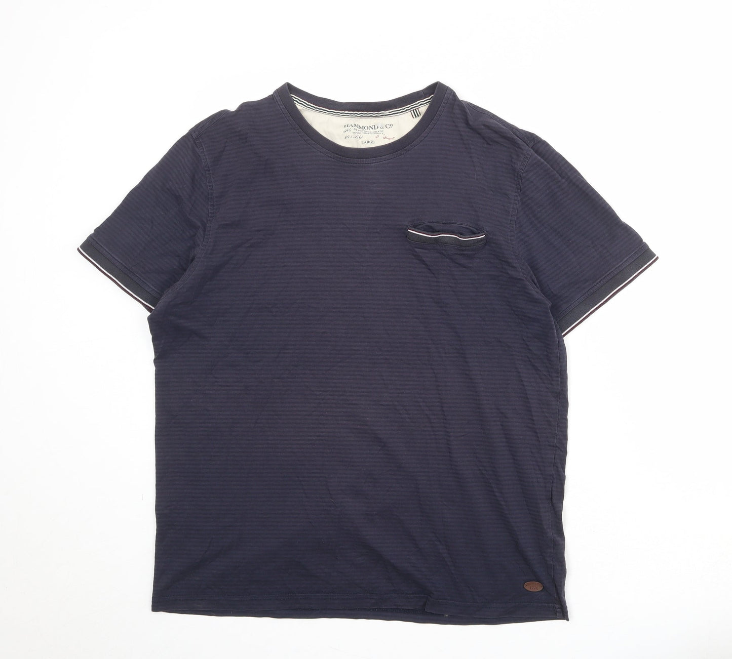 Hammond & Co Mens Blue Striped Cotton T-Shirt Size L Round Neck