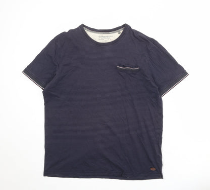 Hammond & Co Mens Blue Striped Cotton T-Shirt Size L Round Neck