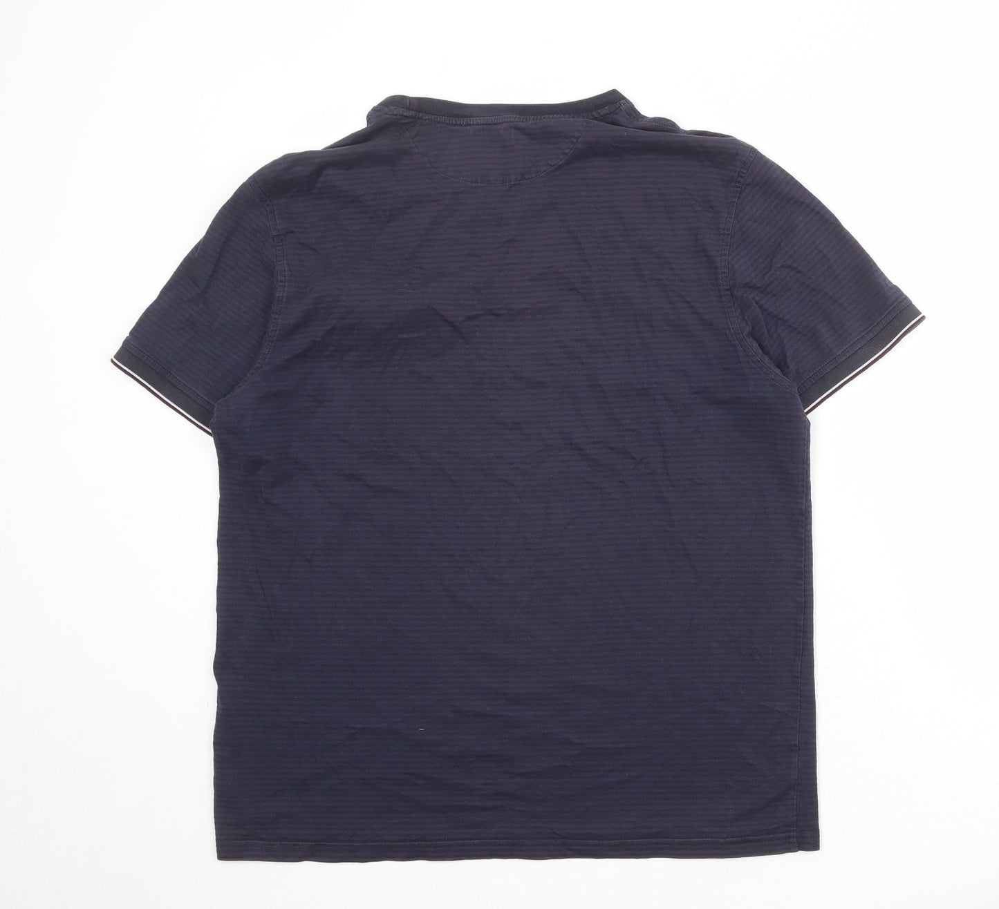 Hammond & Co Mens Blue Striped Cotton T-Shirt Size L Round Neck