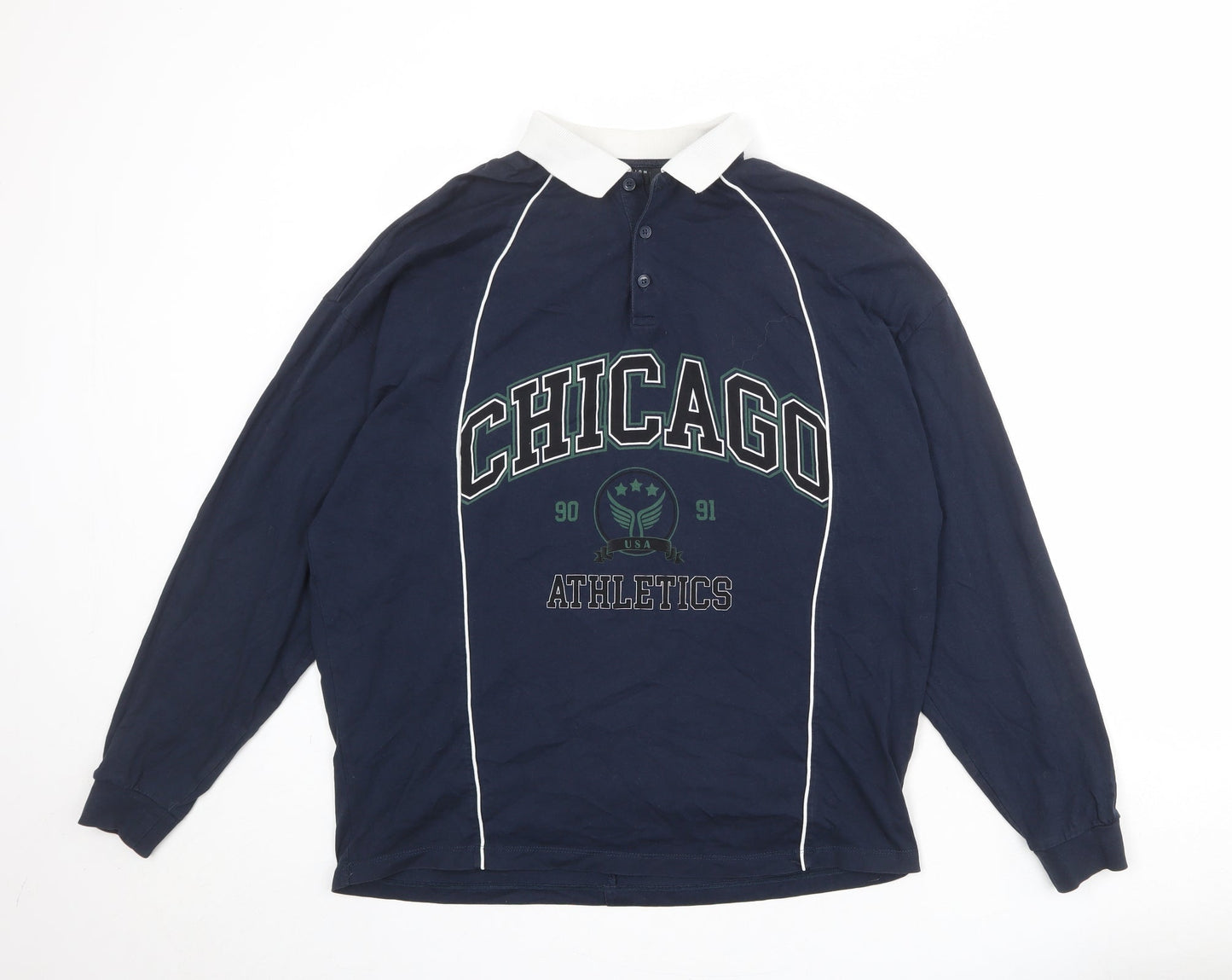 ASOS Mens Blue Polyester Polo Size M Collared Button - Chicago Athletics