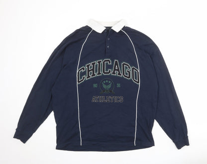 ASOS Mens Blue Polyester Polo Size M Collared Button - Chicago Athletics