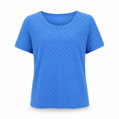 Dickins & Jones Womens Blue Geometric 100% Cotton Basic T-Shirt Size L Round Neck