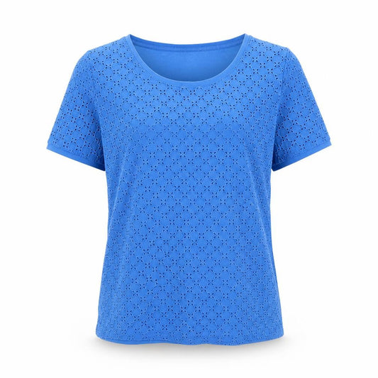 Dickins & Jones Womens Blue Geometric 100% Cotton Basic T-Shirt Size L Round Neck