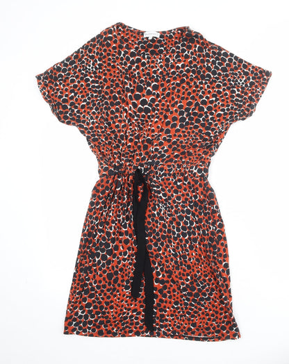 Warehouse Womens Orange Animal Print Viscose T-Shirt Dress Size 6 Round Neck Pullover - Cheetah Pattern