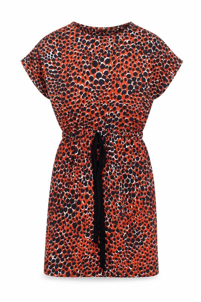 Warehouse Womens Orange Animal Print Viscose T-Shirt Dress Size 6 Round Neck Pullover - Cheetah Pattern