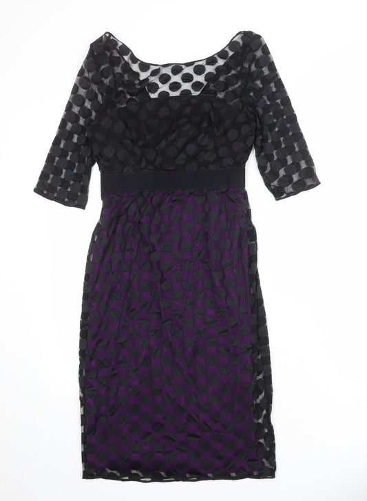 Gina Bacconi Womens Black Polka Dot Polyamide Shift Size 8 Round Neck Zip