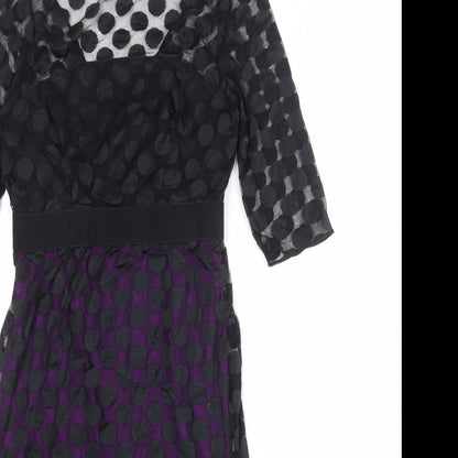 Gina Bacconi Womens Black Polka Dot Polyamide Shift Size 8 Round Neck Zip