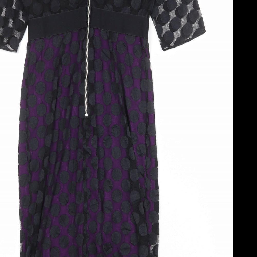 Gina Bacconi Womens Black Polka Dot Polyamide Shift Size 8 Round Neck Zip