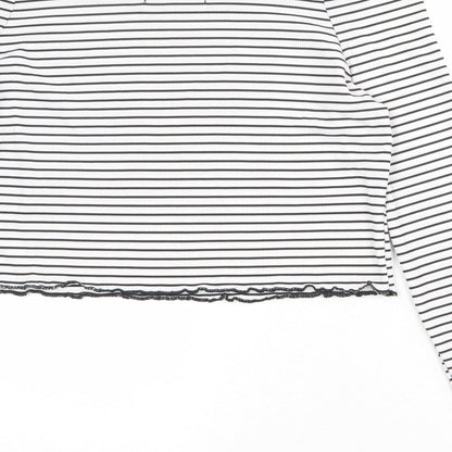 The Rockn Rev Womens White Striped Polyester Cropped Blouse Size 14 Off the Shoulder - Lettuce Hem
