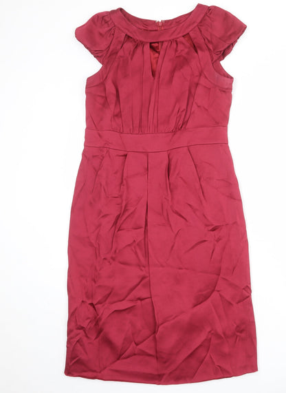 Monsoon Womens Red Acetate Shift Size 12 Round Neck Zip