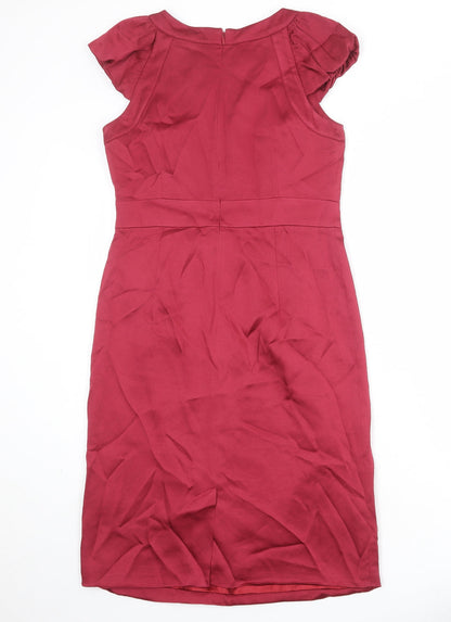Monsoon Womens Red Acetate Shift Size 12 Round Neck Zip
