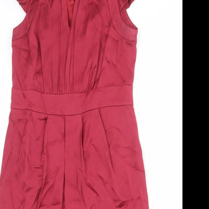 Monsoon Womens Red Acetate Shift Size 12 Round Neck Zip