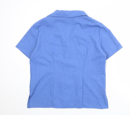 Damart Womens Blue Polyester Basic Button-Up Size 16 Collared - Flower