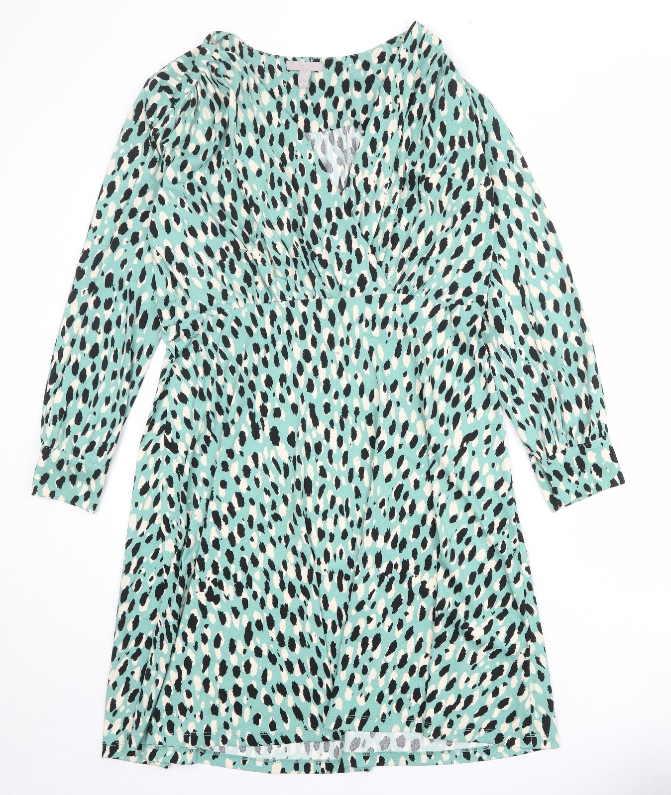 H&M Womens Green Geometric Polyester A-Line Size XL V-Neck Pullover