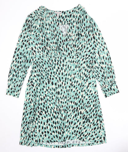 H&M Womens Green Geometric Polyester A-Line Size XL V-Neck Pullover