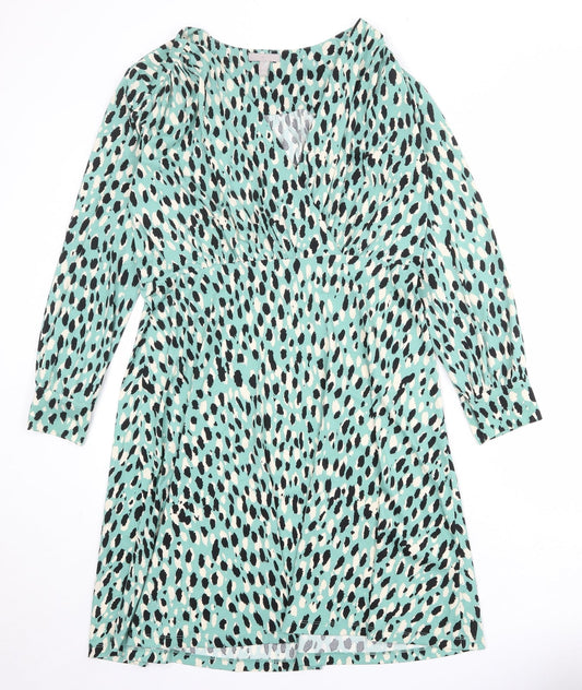 H&M Womens Green Geometric Polyester A-Line Size XL V-Neck Pullover