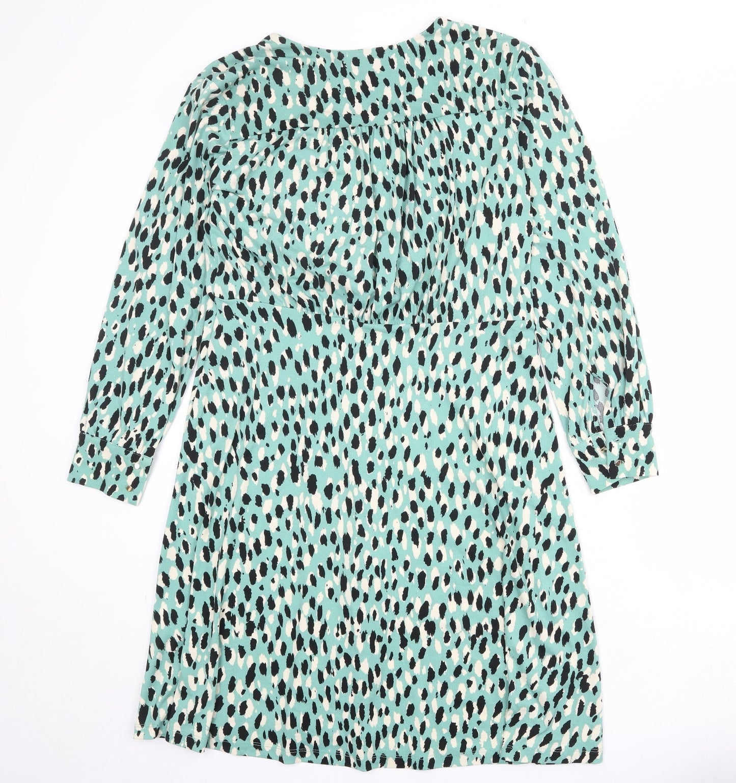 H&M Womens Green Geometric Polyester A-Line Size XL V-Neck Pullover