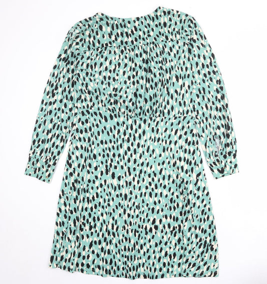 H&M Womens Green Geometric Polyester A-Line Size XL V-Neck Pullover