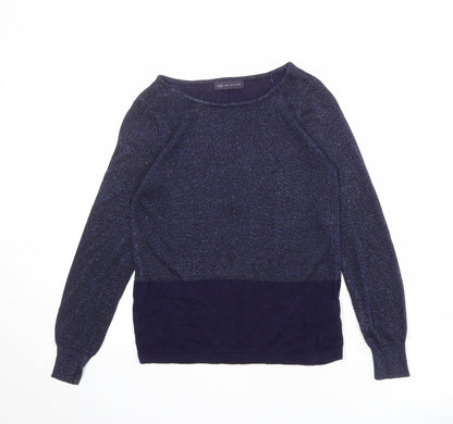 Marks and Spencer Womens Blue Boat Neck Viscose Pullover Jumper Size 10