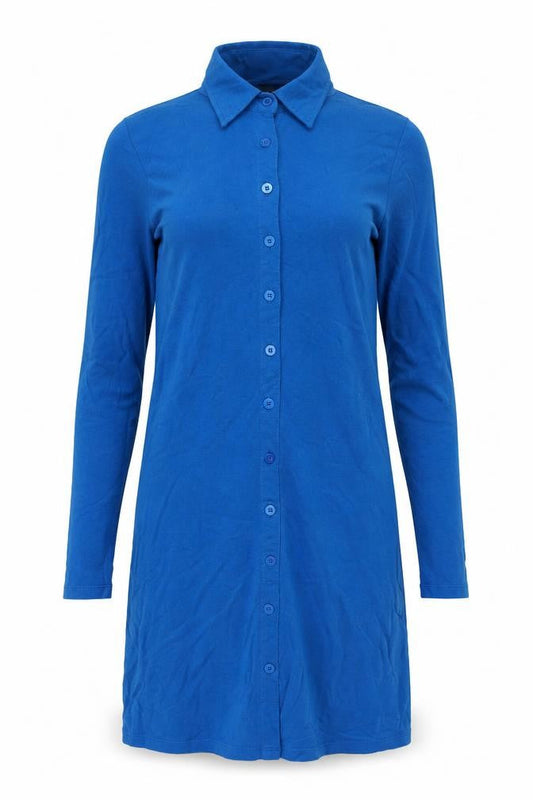 Motel Womens Blue Cotton Shirt Dress Size M Collared Button