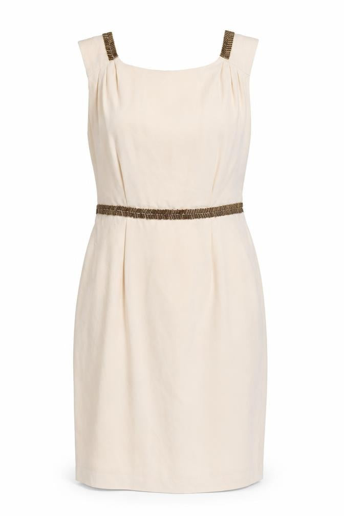 Warehouse Womens Beige Polyester A-Line Size 12 Round Neck Zip