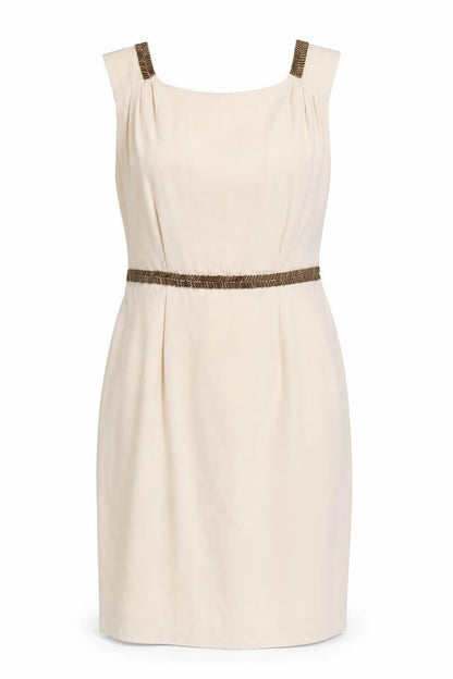 Warehouse Womens Beige Polyester A-Line Size 12 Round Neck Zip