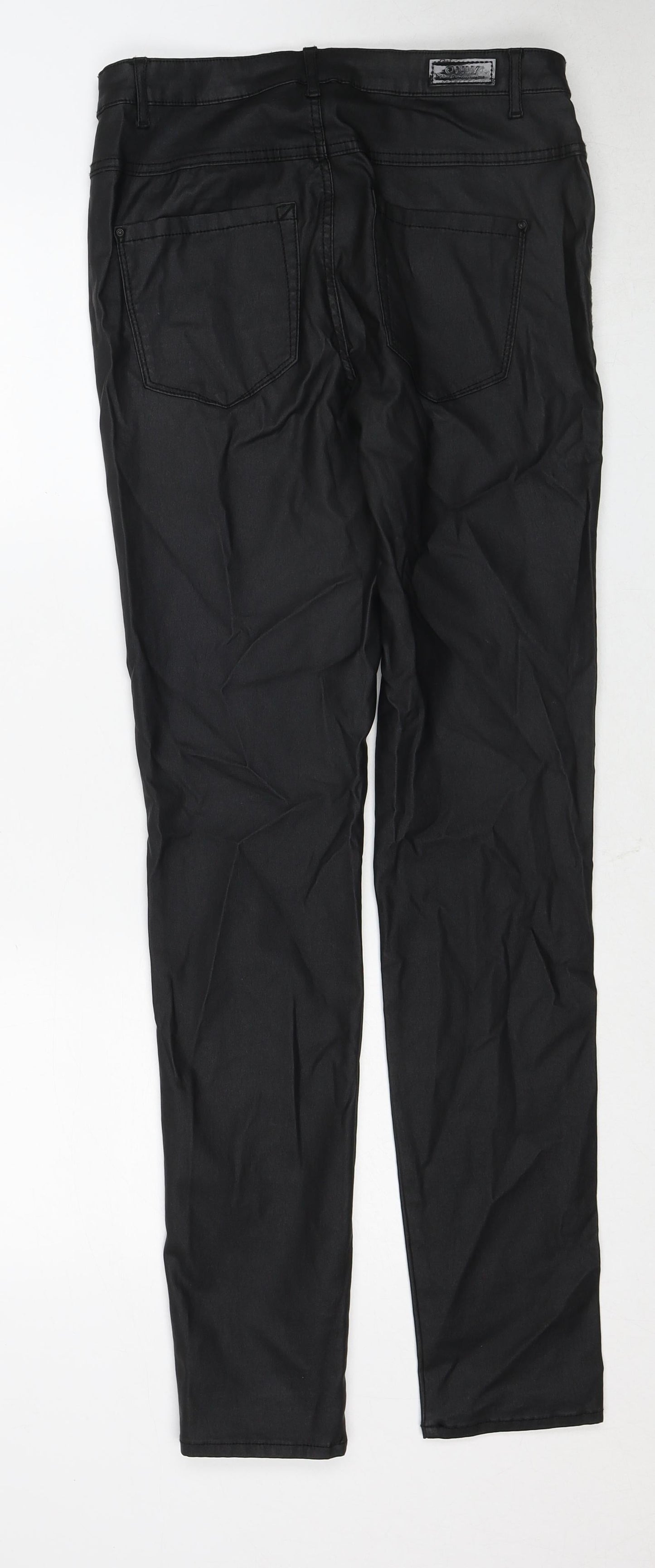 Only Womens Black Viscose Trousers Size XL L32 in Regular Zip