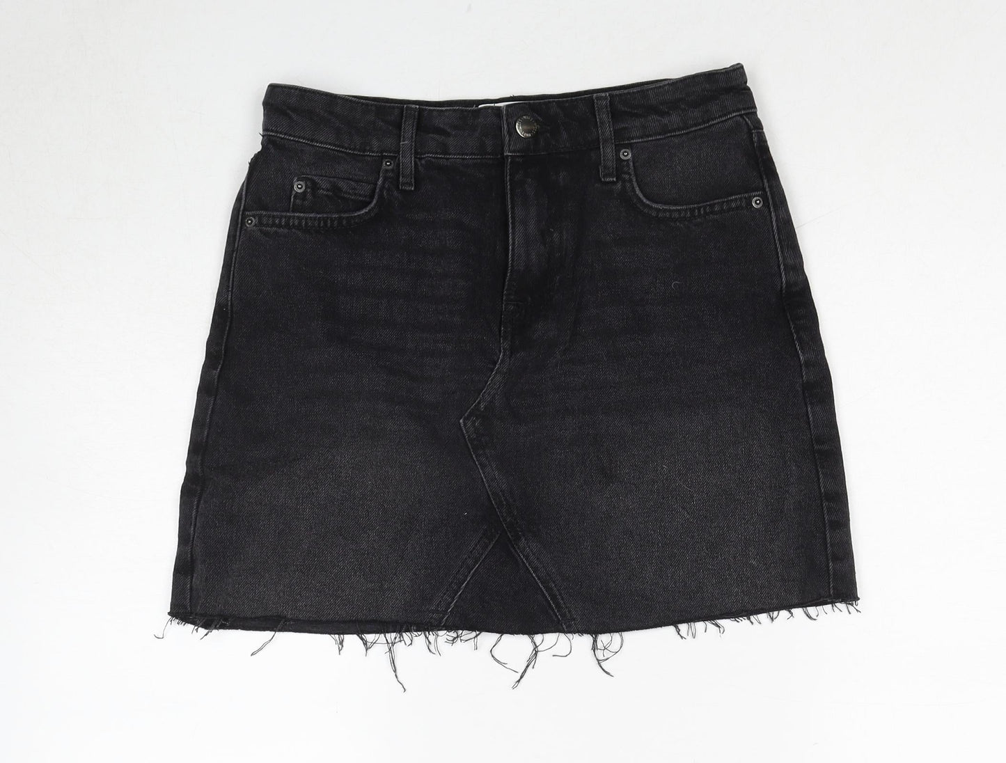 Miss Selfridge Womens Black Cotton A-Line Skirt Size 8 Zip