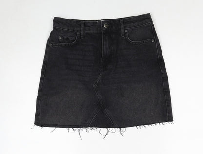 Miss Selfridge Womens Black Cotton A-Line Skirt Size 8 Zip
