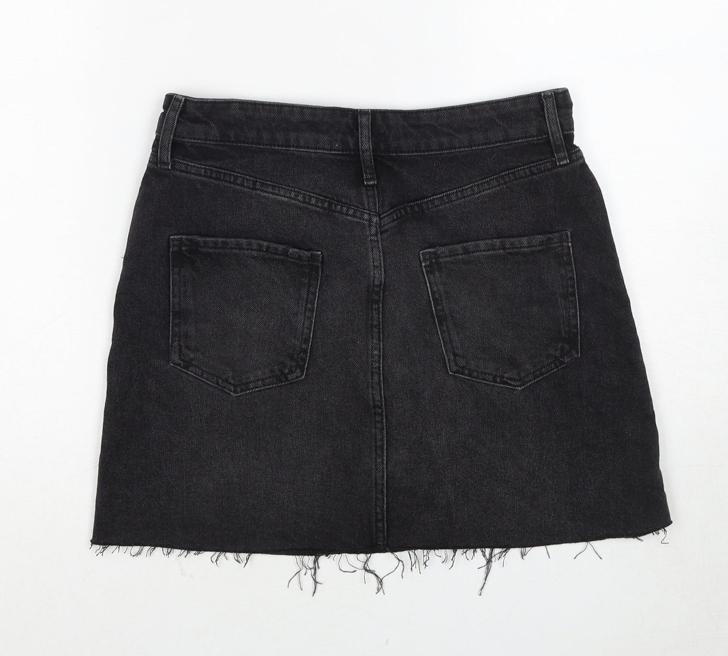 Miss Selfridge Womens Black Cotton A-Line Skirt Size 8 Zip