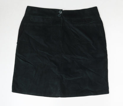 Marks and Spencer Womens Green Cotton A-Line Skirt Size 14 Zip