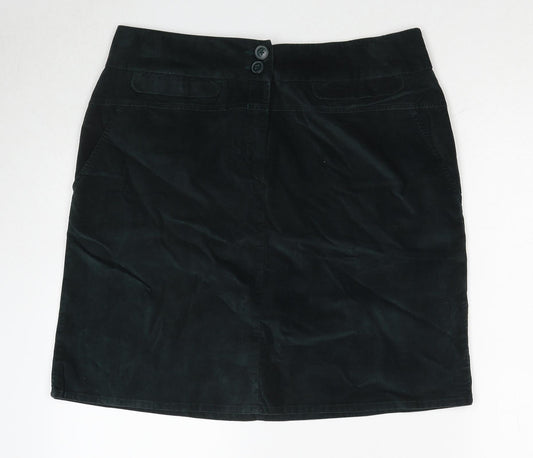 Marks and Spencer Womens Green Cotton A-Line Skirt Size 14 Zip