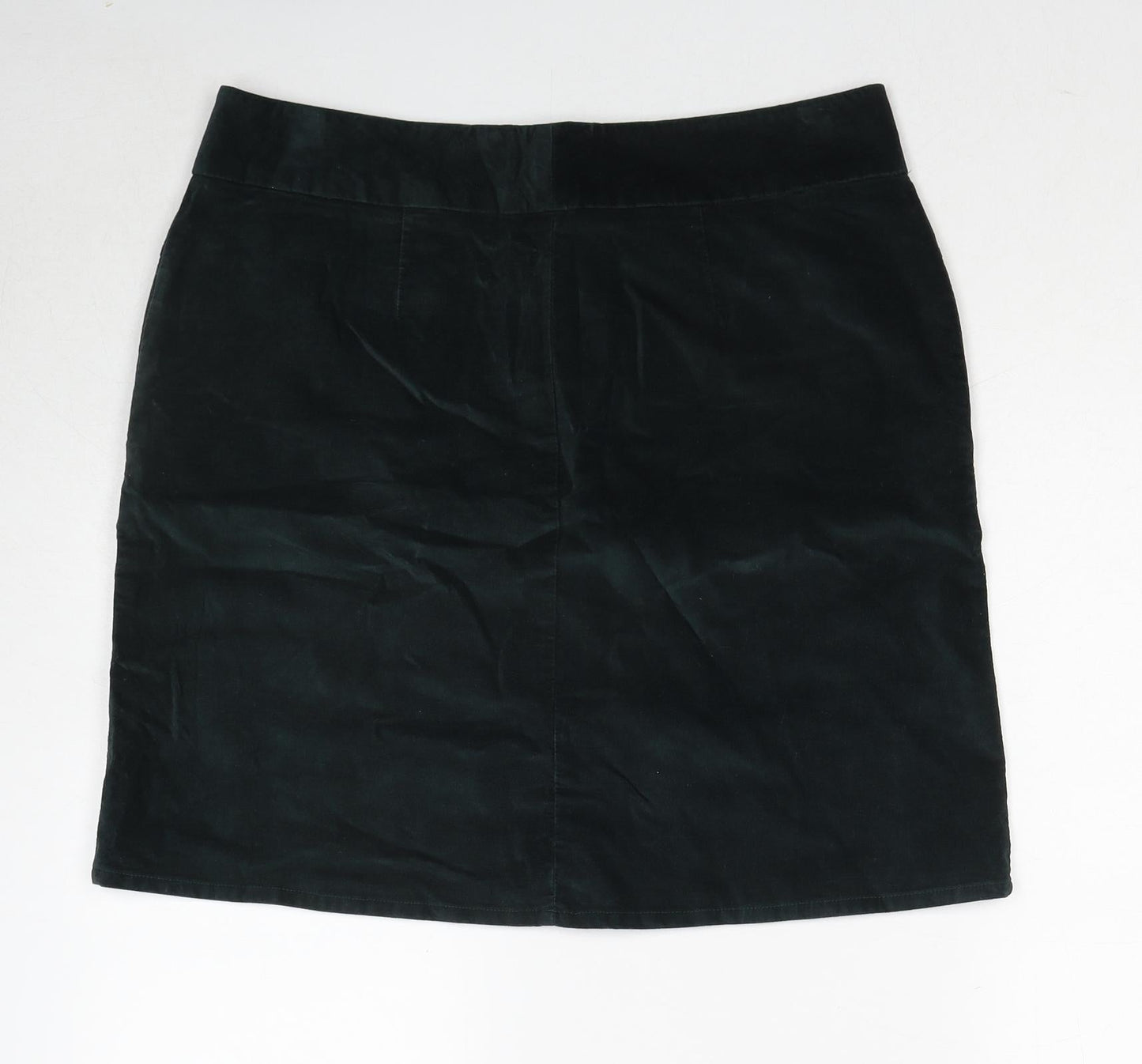 Marks and Spencer Womens Green Cotton A-Line Skirt Size 14 Zip