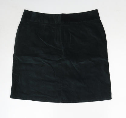 Marks and Spencer Womens Green Cotton A-Line Skirt Size 14 Zip