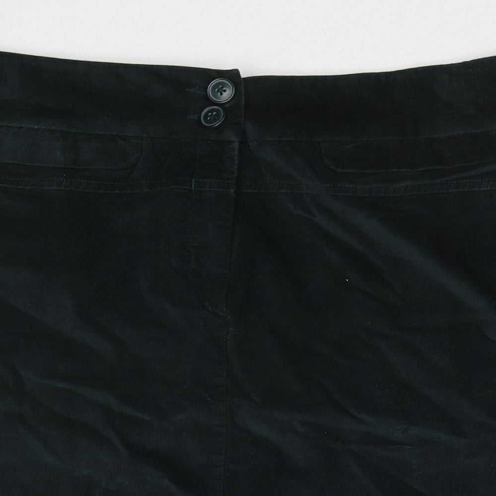 Marks and Spencer Womens Green Cotton A-Line Skirt Size 14 Zip