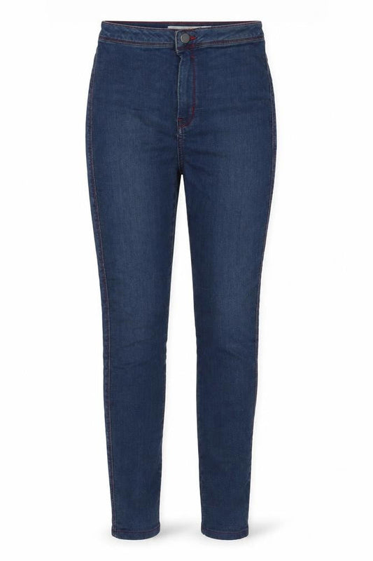 Front view of ASOS women’s blue cotton skinny jeans, size UK 28, in, 32-inch leg regular zip