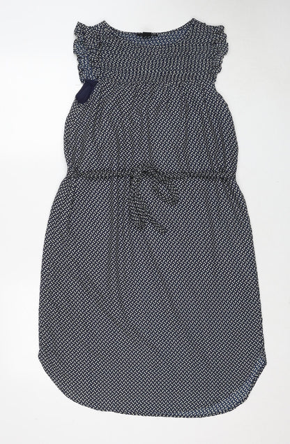 H&M Womens Black Geometric Polyester A-Line Size 10 Round Neck Zip