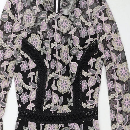 True Decadence Womens Multicoloured Floral Polyester Fit & Flare Size 8 Round Neck Zip
