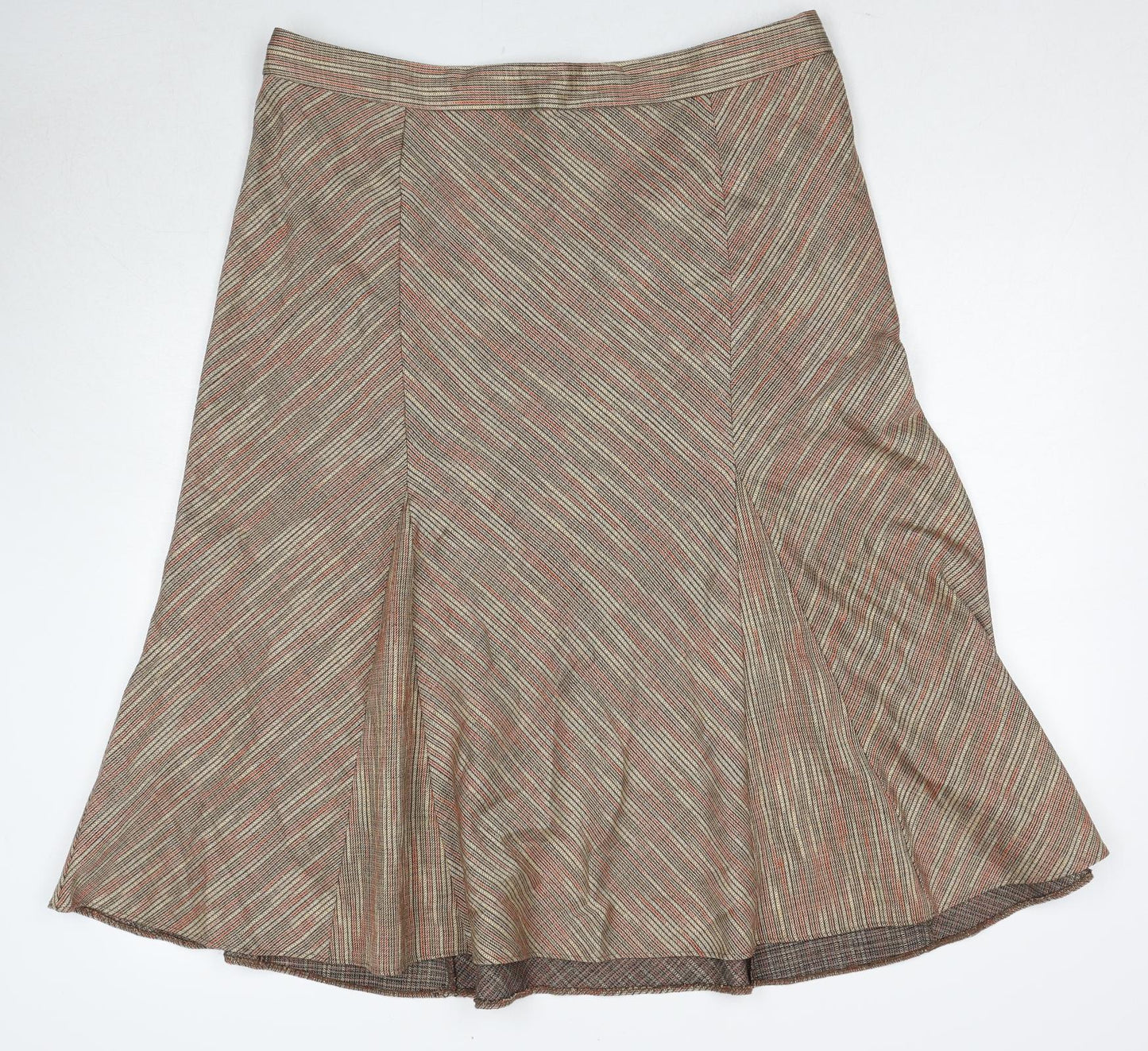 Damart Womens Brown Geometric Polyester Swing Skirt Size 20 Zip