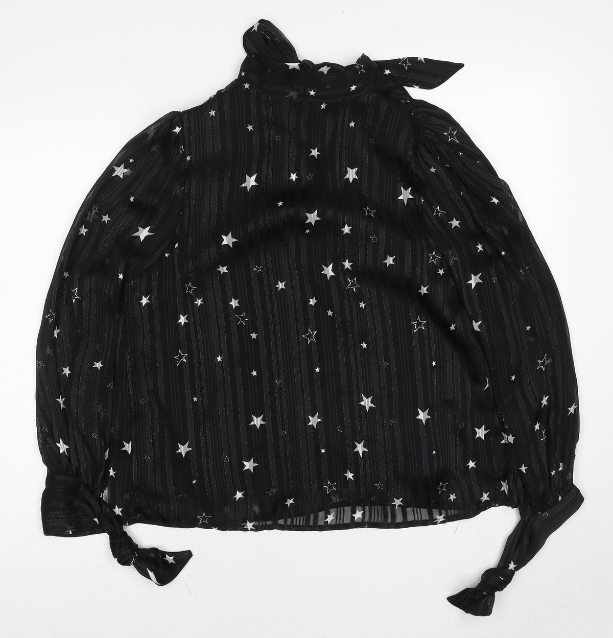 Lucy Wang Womens Black Geometric Polyester Basic Blouse Size S V-Neck - Star Pattern