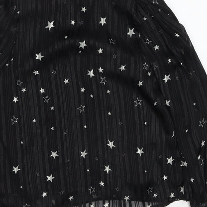 Lucy Wang Womens Black Geometric Polyester Basic Blouse Size S V-Neck - Star Pattern