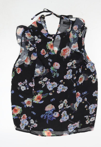 Angeleye Womens Black Floral Polyester Basic Blouse Size 14 Round Neck