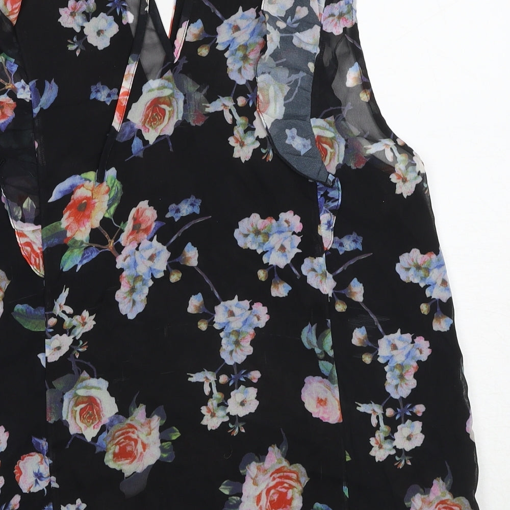 Angeleye Womens Black Floral Polyester Basic Blouse Size 14 Round Neck