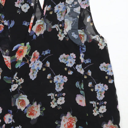 Angeleye Womens Black Floral Polyester Basic Blouse Size 14 Round Neck